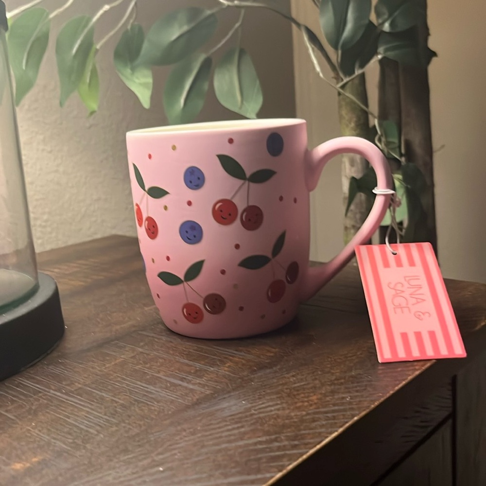 NWT Cherries and Blueberries Pink Coffee Mug
LUNA & SAGE